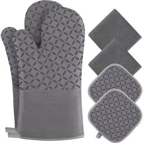 Set di guanti da forno e tappetino isolante (6 pezzi) - Guanti da forno da cucina - Resistenti al calore fino a 550 gradi - Guanti da forno e tappetino isolante extra large (1/5)
