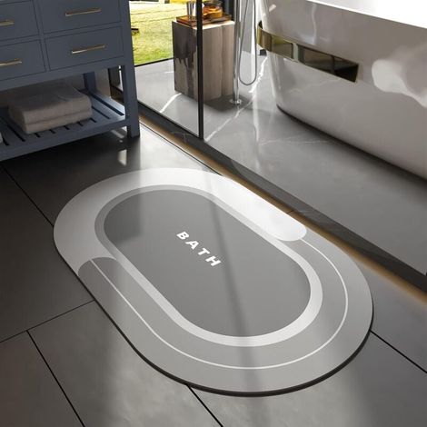 Tapis de bain antidérapant, séchage rapide, résistant aux taches, facile à nettoyer, tapis de bain d'extérieur, 75 x 45 cm, gris. (1/4)