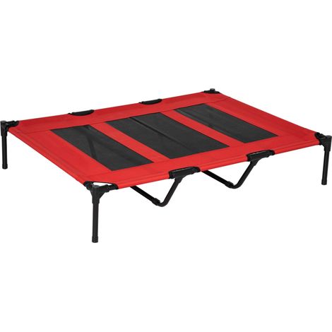 Lit surélevé pour chien, coussin pour chien, couchage pour grands chiens, en métal, couleur Oxford, rouge.