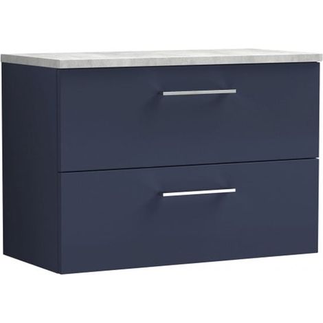 Nuie Arno Wall Hung 2-Drawer Vanity Unit with Bellato Grey Worktop 800mm Wide - Midnight Blue (1/4)