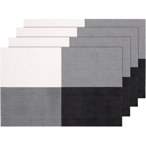 Lot de 4 Sets de Tables PVC Lavables Antidérapant Résistant à l'usure à la Chaleur 45cmx30cm(Gris noir et blanc) (1/4)