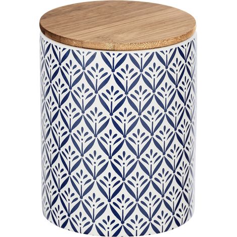WENKO Scatola per la conservazione in ceramica ermetica con coperchio in bambù, Lorca, Capacità 0,95 l, Ceramica - Bambù, Ø 11x15 cm, multicolore (1/4)