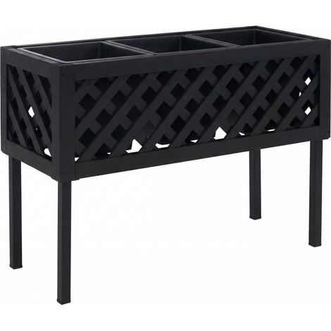 Hochbeet HHG-465, Blumen-/Pflanzkasten Pflanzgefäß, In-/Outdoor Akazie Holz MVG-zertifiziert 59x82x32cm schwarz