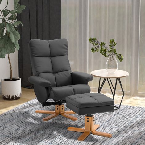 Sillón relax con otomana reclinable 360° PU negro y estructura de madera OKWISH (1/5)