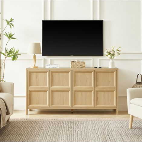 Credenza contenitore 160 x 40 x 80 cm in MDF rovere con apertura Tip-On DESVIAE (1/5)