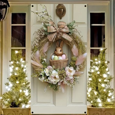 Guirlande Porte De Pâques - Lapin Décor Festif Pour Porte D'Entrée Ou Porche - 90 X 180 Cm - Idéal Pour Décoration Intérieure Et Extérieure (1/5)