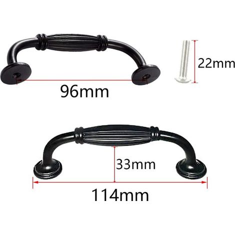 Schwarzer Küchenschrankgriff, 96 mm, 8 Stück. Türgriff, Möbelgriff im Vintage-Stil, Küchentürgriff, Möbelgriff aus Aluminiumlegierung für Türen, 96 mm Lochabstand. (1/4)