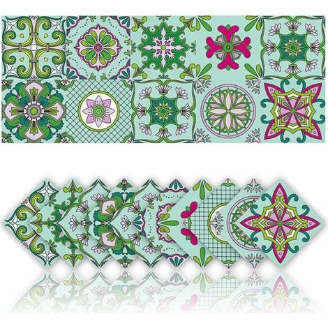 BEBUSINGOTO 20 Pièces Autocollants Carrelage de Cuisine Carrelage Adhesif Mural Stickers de Salle de Bain Autocollants Décoration Murale PVC étanche Mosaïque Style Rétro (10x10cm,Vert) (1/5)