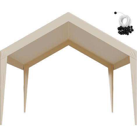 Bâche de remplacement pour abri de voiture, 3,6 x 6 m, pliable, résistante aux UV et imperméable, avec système de fixation à boule, beige, armature non incluse (1/5)