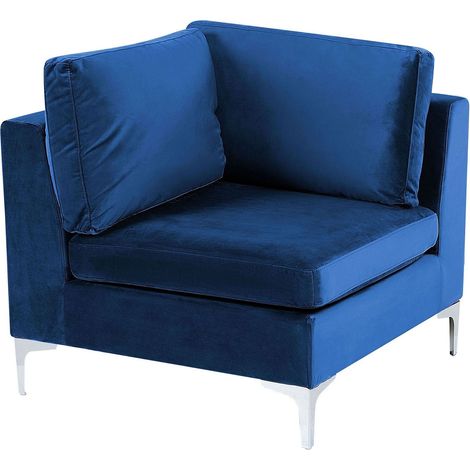 Modulo Divano ad Angolo a 1 Posto in Velluto Blu Marino Gambe Metallo Argento Evja