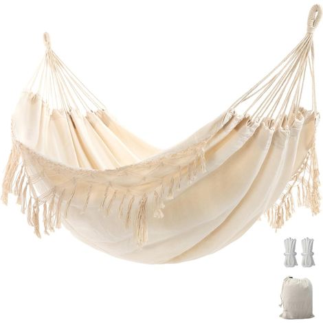 Hamac de Jardin avec Glands élégants Macrame Hammock lit avec Sac de Transport pour Le Patio, Cour, extérieur et intérieur Charge 204kg (1/5)