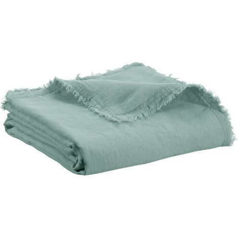 Plaid Décoratif Nomade en Lin et Coton Stonewashed Coloris Vert-de-gris 130 x 180 cm - PANGIVO (1/3)