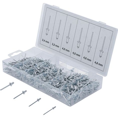 Chiodi a sfera ciechi 2,4, 3,2, 4, 4,8 - confezione assortita 400 rivetti BGS
