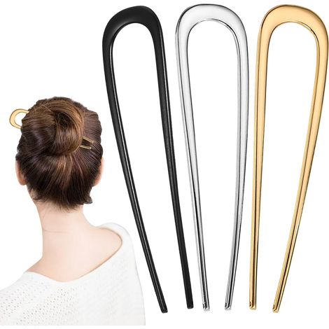 Set mit 3 U-förmigen Haarnadeln aus Metall für Duttfrisuren und Drehfrisuren (schwarz, gold, silber) (1/4)