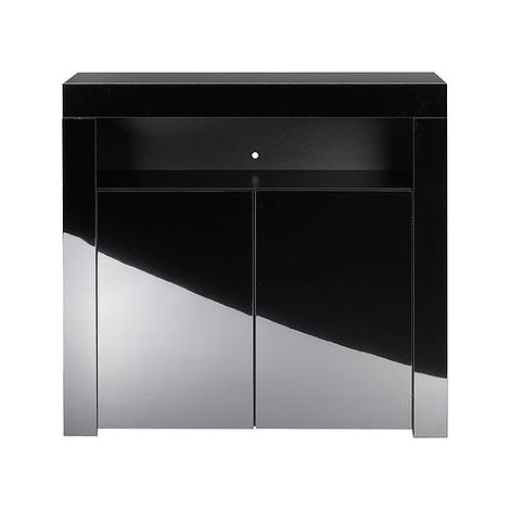Modern Black Matt Gloss Buffet Sideboard Cabinet with LED Lights- Length 90cm x Depth 35cm x Height 83cm (1/5)
