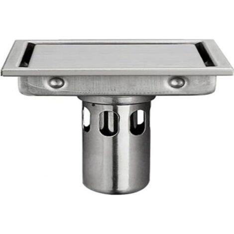 Bonde de douche de 11 cm avec grille carrelée, bonde de douche carrée avec filtre à cheveux, en acier inoxydable 304 avec finition brossée (1/5)