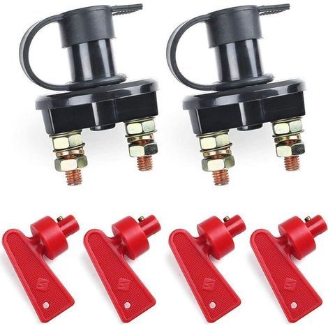 Set mit 2 12V-24V-Batterietrennschaltern, Hauptschalter, kompatibel mit abnehmbaren Schlüsseln, 2 Löcher, für Fahrzeug, Boot, Auto (1/4)