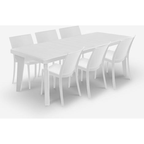 Table extensible 160-220cm + 6 chaises de jardin blanc Liri Light