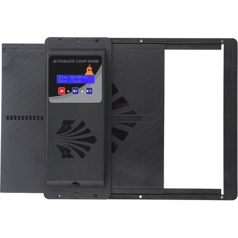 Ouvre-porte automatique pour poulailler, ouverture horizontale, USB, avec minuterie, noir. (1/5)