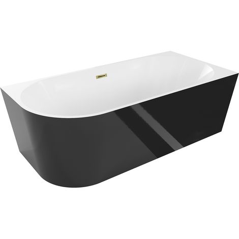 Baignoire Mexen Mia à poser, angle droit 170 x 80 cm, blanc/noir, trop plein or - 52691708075P-50 (1/5)