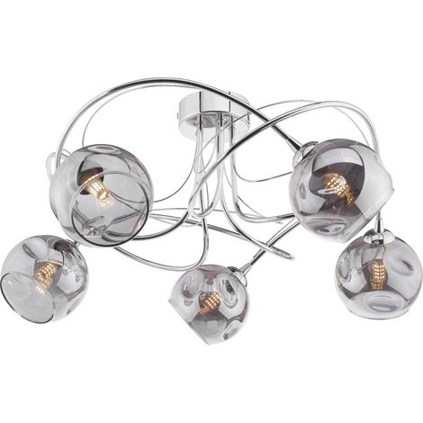 Dar Onawa Plafonnier semi-encastré à 5 ampoules, chrome poli, verre fumé (1/2)