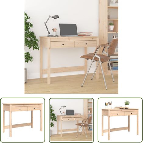 The Living Store Bureau avec tiroirs 100x50x78 cm Bois massif de pin - Bureau En Bois - Bureau Design - Bureau Moderne - Bureau Informatique - Bureau Étudiant (1/5)