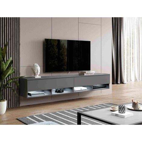FURNIX Meuble TV ALYX 200 cm (2x100cm) lowboard moderne gris anthracite