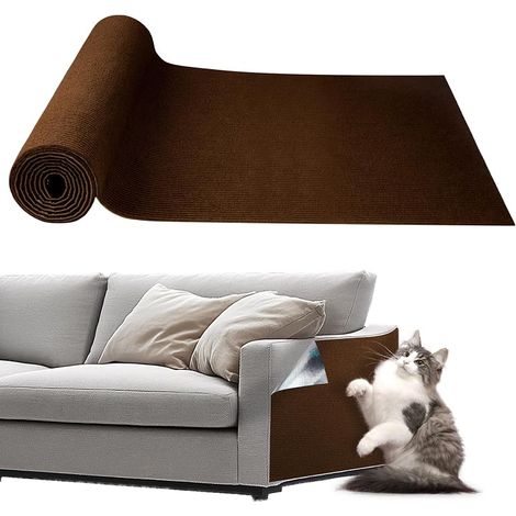 Tapis griffoir autocollant pour chat - 40 cm x 200 cm - Protection contre les rayures - Pour canapé, tour de chat - Marron (1/5)