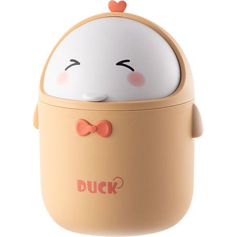 Mini poubelle de bureau avec couvercle, poubelle portable de style dessin animé mignon, poubelle de bureau, petite poubelle de salle de bain, adaptée pour chambre, bureau, salon.(jaune) (1/5)
