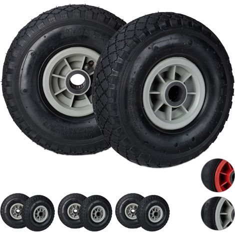 Set da 8 Ruote 3.00-4 per Carriola, Ruote ad Aria, 260x85 mm, Cerchione in Plastica, Asse 25mm, Nero-Grigio