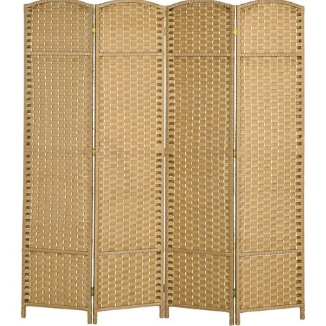 Biombo plegable de 4 paneles en madera de pino y polipropileno natural (1/5)