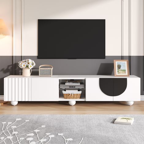 TV-Lowboard 180 x 40 x 41,5 cm - modernes, minimalistisches Design - für Wohnzimmer und Media-Bereich - MDF und Holzwerkstoff - Weiß