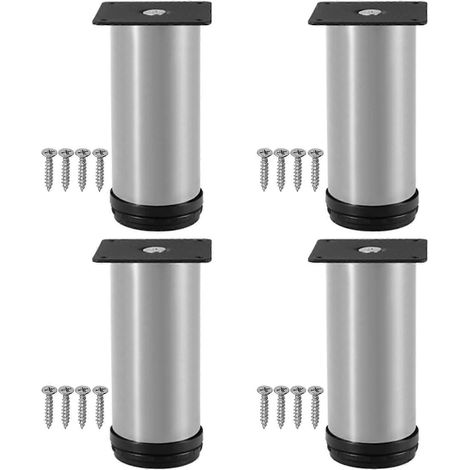 Pieds de meubles réglables en métal, 4 pièces, 12 cm, acier inoxydable brossé, avec vis, convenant aux canapés, lits et tables. (1/5)