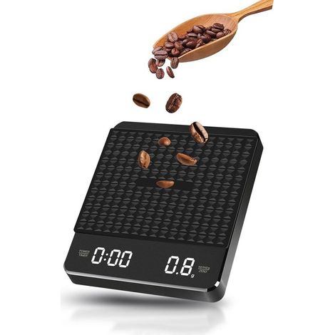 Balance à café avec minuteur, capacité de 3 kg, précision de 0,1 g, haute précision - rechargeable, livrée avec un tapis en silicone (1/5)