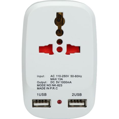 Adaptateur de voyage universel prise convertisseur 2 ports USB charge rapide UE UK US 110-250V (1/5)