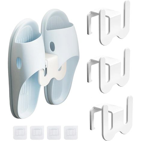 4 Pièces Porte Chaussures Mural, Espace Aluminium Support Chaussures Mural, Blanc Porte-Pantoufles, Charge 5 kg, pour Salle de Bain, Cuisine, Camping-Car (1/5)