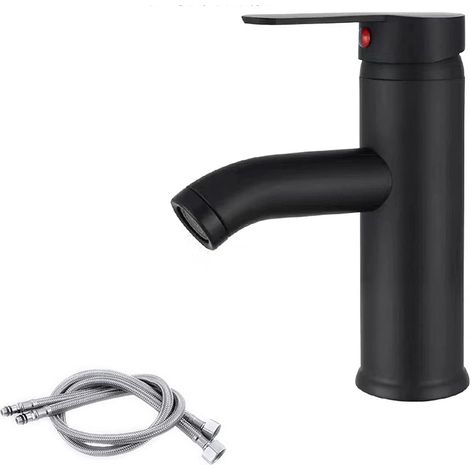 Schwarze quadratische Waschtischarmaturen, schwarze Spültischarmaturen, Mischbatterie für heißes und kaltes Wasser aus Edelstahl, Toilette, Badezimmer, Waschbecken (A (1/4)