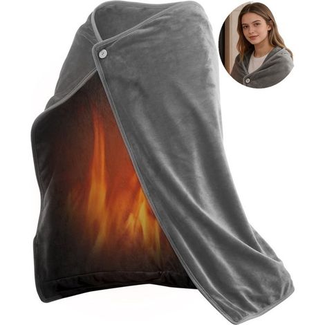 Couverture chauffante électrique 100 x 70 cm, rechargeable par USB, en flanelle douce, avec boutons de commande, couverture portable pour femme et homme, gris (1/5)
