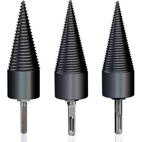 Foret de Fendage de Bois, Foret Conique, Foret À Bois pour Fendre du Bois 32mm, Durable Outil De Broyage De Bois De Cône De Vis De Fendage avec 3 Poignées de Forage, Carré/Rond/Hexagonal