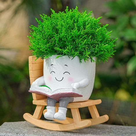 Rocking chair smiley face shaped flower pot, cute indoor and outdoor plant pots, unique succulent plant pots, Mother's Day, birthday, and Christmas gifts. (1/5)