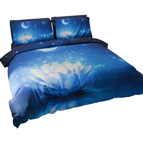 Housse de Couette 2 Places 250x200 cm 2 Taies 50x80 cm Incluses, Parure en Microfibre Imprimée Nuit Étoilée (1/5)