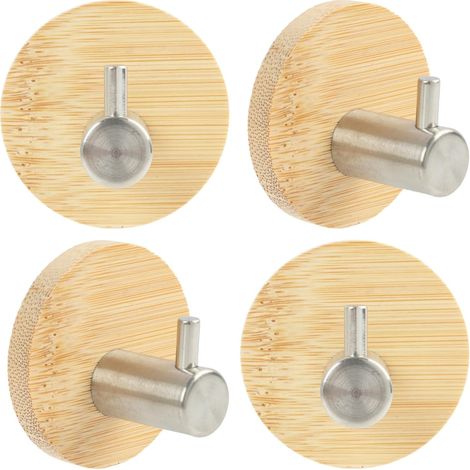 4 Pièces Crochet Adhésif Mural en Acier Inoxydable et Bambou Ultra Solide pour Cuisine Salle de Bain, Porte Manteau Sans Percage Accroche Serviette Bain Réutilisable Durable - (1/5)