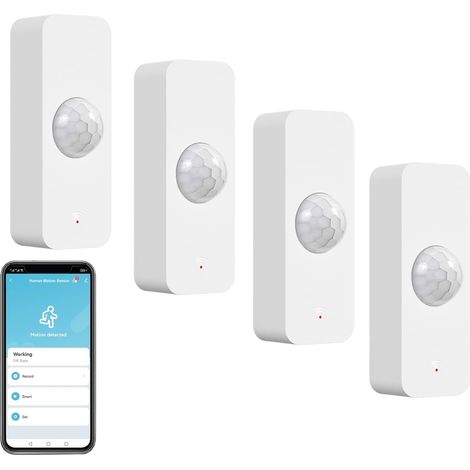 Détecteur de Mouvement, Détecteur de Mouvement Smart pour la sécurité de la Maison, Moniteur à Distance de détecteur de Mouvement sans Fil,Compatible Les Commandes vocales Alexa.ZigBee Hub requis.4PCS (1/5)