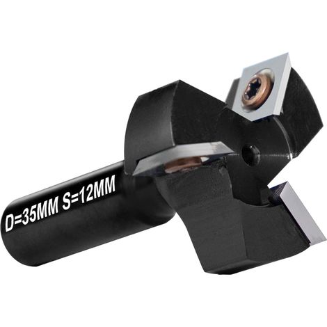 Fraise à Surfacer Tige 12mm Défonceuse, Fraise de Rabotage avec Diamètre de Coupe de 35mm, Fraise a Raboter avec 3 Lames, Fraise CNC pour bois réversible (1/5)