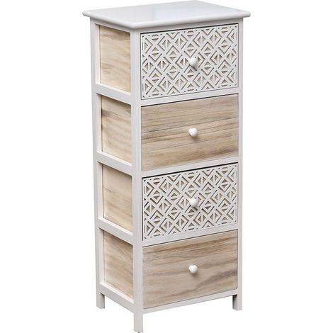 Meuble mdf/paulownia 4 tiroirs avec poignees bois - blanc/naturel grave blanc - Tendance