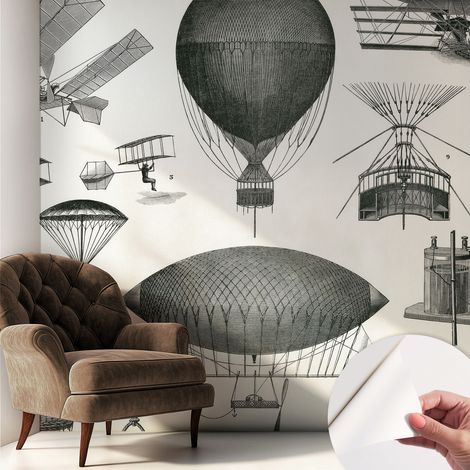 Papier peint autocollant avec imprimé décoratif pour salon et chambre à coucher Installation facile Histoire de l'aviation 250x250 cm (1/5)