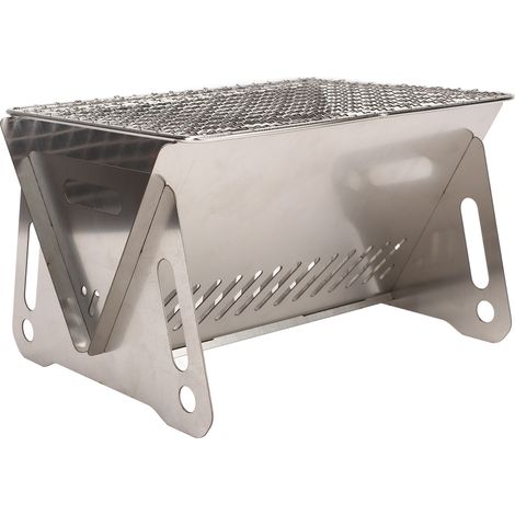 Barbecue pliable en acier inoxydable avec charbon de bois et trous de ventilation, idéal pour le camping. (1/5)