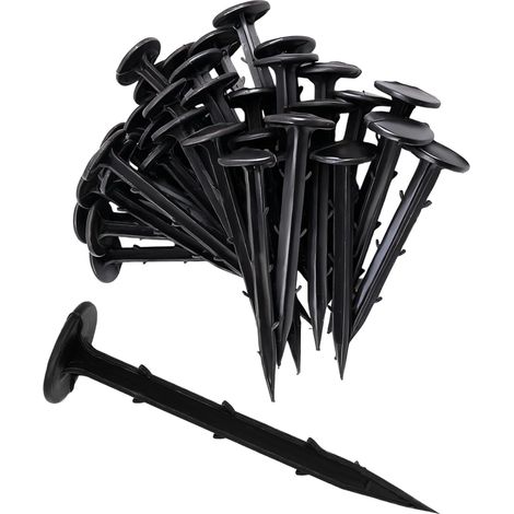50 x Ground Pegs for Nonwoven Weed Control 11cm Long Black Plastic Unbreakable Plastic Ground Pegs for Safety Net, Mole Grate, Nonwoven (1/5)