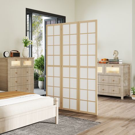 Biombo Plegable de 3 Paneles Separador de Ambientes para Sala de Estar Dormitorio y Oficina 120x170 cm Madera y Blanco (1/5)