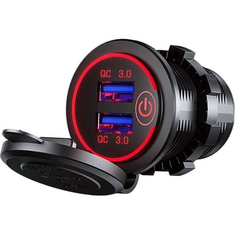 Chargeur de voiture, camping-car, bateau, moto, universel, sans contact, port USB, compatible avec la charge rapide QC3.0. (1/5)